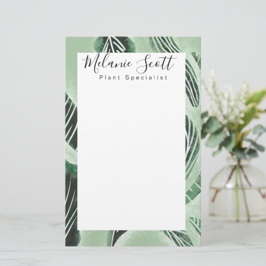 Botanischer Botanist mit handgezeichneter Grünanla Briefpapier (Stehend Vorderseite)