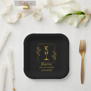 Botanischer Brief aus Schwarz und Gold I Pappteller