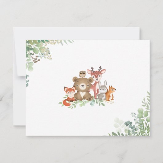 Botanischer Brief-Baby-Dusche für Waldtiere Dankeskarte (Rückseite)