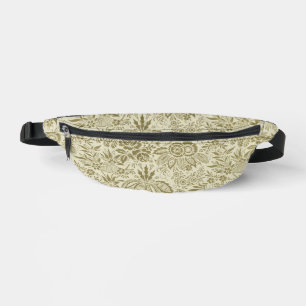 Botanischer Brokat-Toile-Blumenmuster in Grün und Bauchtasche