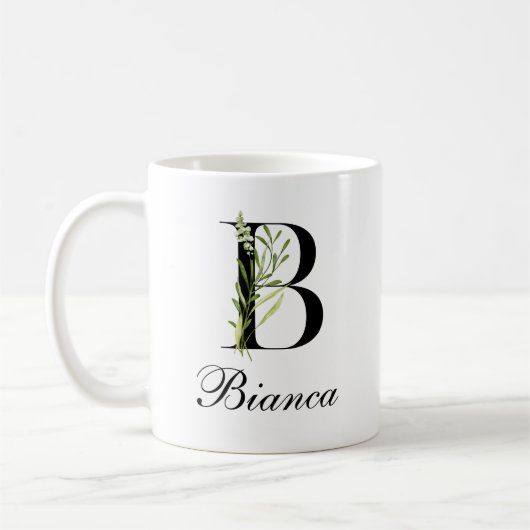 Botanischer Buchstabe | Eleganter benutzerdefinie Kaffeetasse (Links)