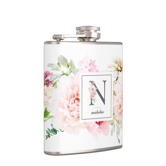 Botanischer Buchstabe N Monogramm Flachmann (Rechts)