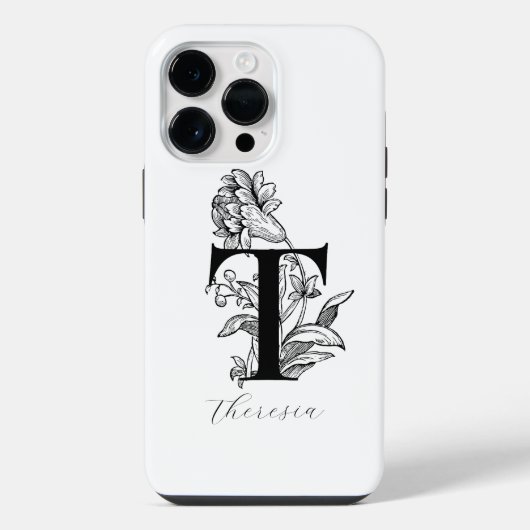 Botanischer Buchstabe T Monogramm Name iPhone Hülle (Rückseite)
