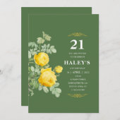 Botanischer Chic Gelb & Grüne Blüte 21. Geburtstag Einladung (Vorne/Hinten)