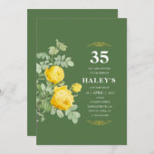Botanischer Chic Gelb & Grüne Blüte 35. Geburtstag Einladung (Vorne/Hinten)