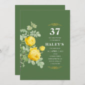 Botanischer Chic Gelb & Grüne Blüte 37. Geburtstag Einladung (Vorne/Hinten)