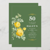 Botanischer Chic Gelb & Grüne Blüte 50. Geburtstag Einladung (Vorne/Hinten)