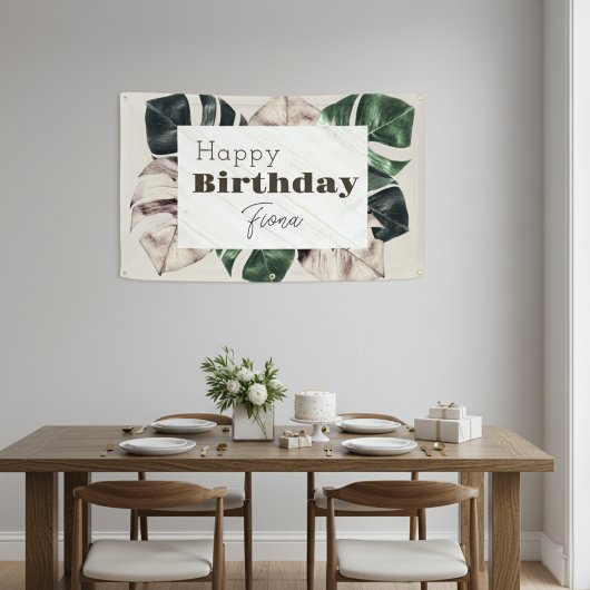 "Botanischer Chic" Monstera Leaf Geburtstagsbanner Banner