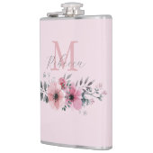 Botanischer Chic Rosa Aquarellblüte Flachmann (Links)