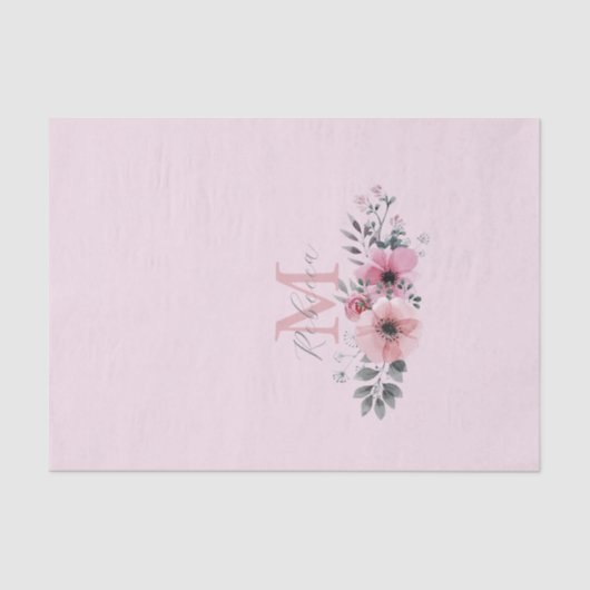 Botanischer Chic Rosa Aquarellblüte Seidenpapier (Vorderseite)
