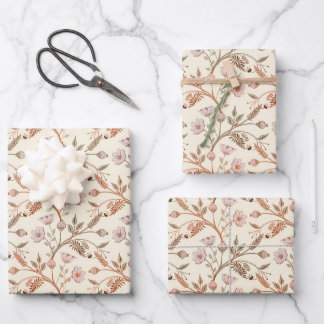 Botanischer Chintz-Blumen-Wrap-Papier Rosa Rost Geschenkpapier Set
