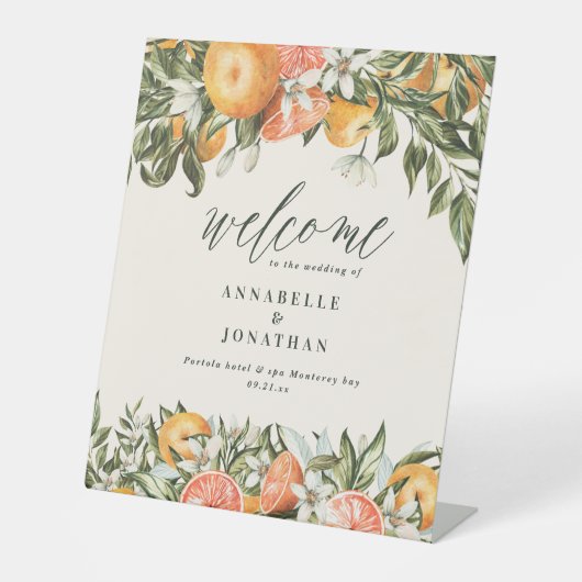 Botanischer Citrus orange moderner rustikaler Empf Sockelschild (Vorderseite)