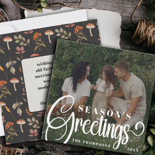 Botanischer Cottage-Core Mushroom Picture Weihnach Feiertagskarte