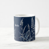 Botanischer Cyanotyp Blau Personalisiert Kaffeetasse (VorderseiteRechts)