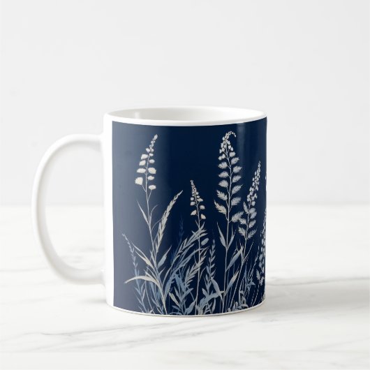 Botanischer Cyanotyp Blau Personalisiert Kaffeetasse (Links)