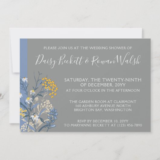 Botanischer Daisy Yellow & Navy Polterabend Einladung (Vorderseite)
