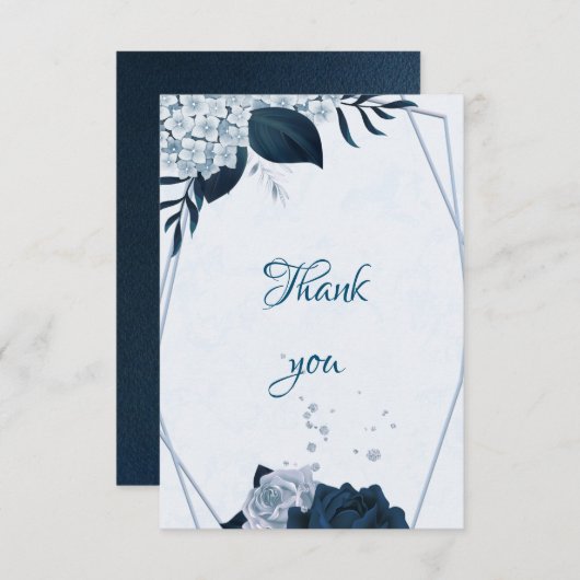 Botanischer Dank für die eleganten blauen und stau Dankeskarte (Vorne/Hinten)