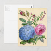 Botanischer Druck - Hortensie & Rosen Postkarte (Vorne/Hinten)
