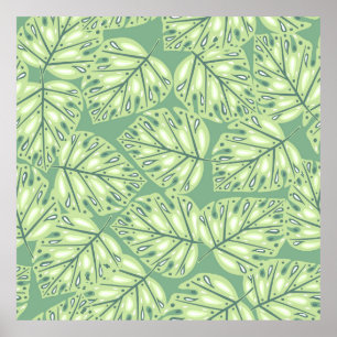 Botanischer Dschungel nahtlos in pastellgrün Poster