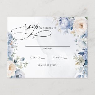 Botanischer Dusty Blue Floral Wedding RSVP Postkarte