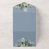 Botanischer Dusty Blue QR Code Hochzeit All In One Einladung (Außenbereich)
