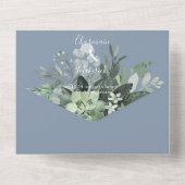 Botanischer Dusty Blue QR Code Hochzeit All In One Einladung (Rückseite)