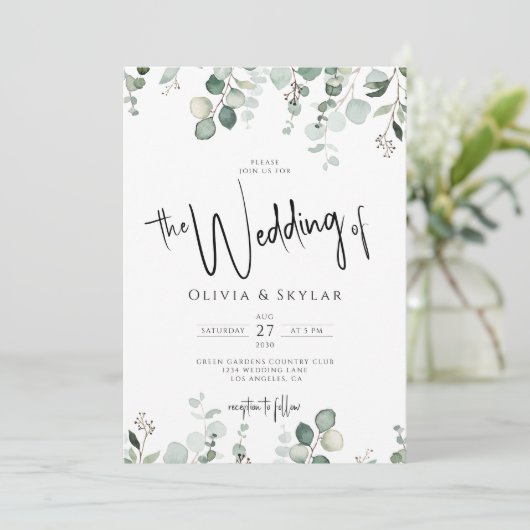 Botanischer Elegant QR Code UAWG alle in einer Hoc Einladung (Stehend Vorderseite)