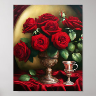 Botanischer Eleganter Blumenstrauß Rote Rosen Poster