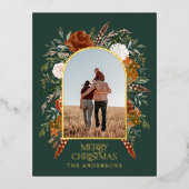 Botanischer, eleganter Grünrost Folien Feiertagspostkarte (Vorderseite)