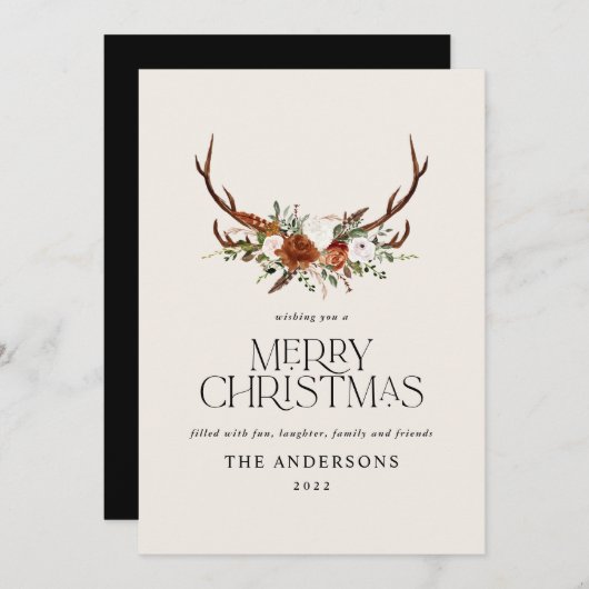 Botanischer, eleganter Steppenblütenschwarz Feiertagskarte (Vorne/Hinten)