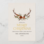 Botanischer, eleganter Steppenblütenschwarz Folien Feiertagskarte (Vorderseite)