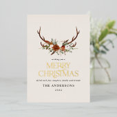 Botanischer, eleganter Steppenblütenschwarz Folien Feiertagskarte (Stehend vorne)