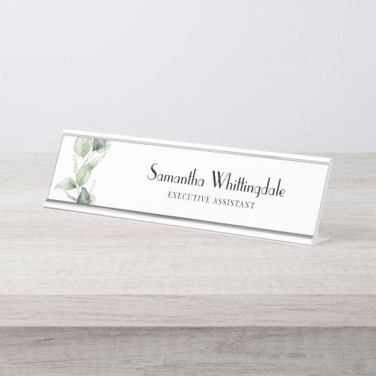 Botanischer Eukalyptus Beruflich Office Manager Schreibtischnamensplakette (Vorderseite )