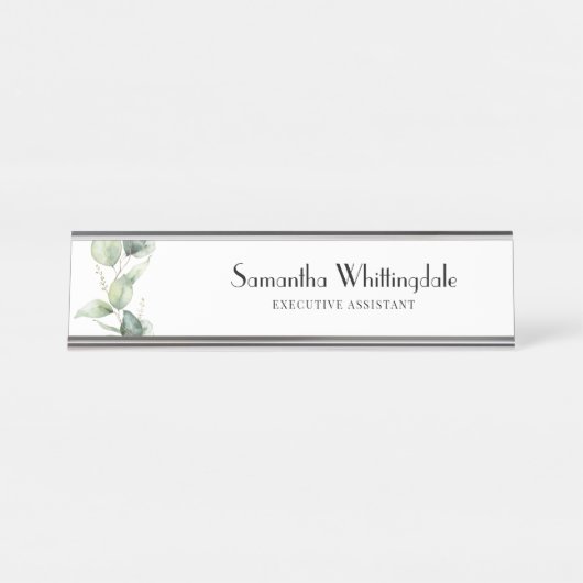 Botanischer Eukalyptus Beruflich Office Manager Schreibtischnamensplakette (Vorderseite )
