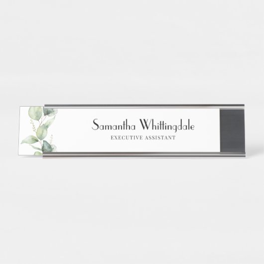 Botanischer Eukalyptus Beruflich Office Manager Schreibtischnamensplakette (Vorderseite )