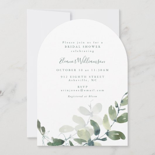 Botanischer Eukalyptus Boho Arch Form Brautparty Einladung (Vorderseite)