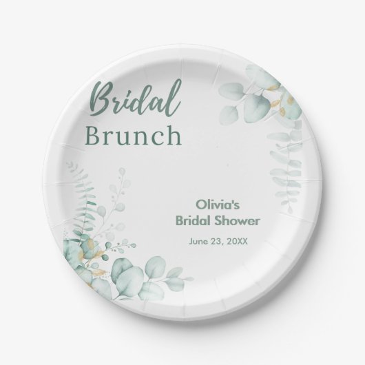 Botanischer Eukalyptus Braut-Brunch Brautparty Pappteller (Vorderseite)