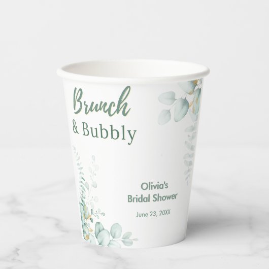 Botanischer Eukalyptus-Brunch & Bubbly-Brautjungfe Pappbecher (Vorderseite)