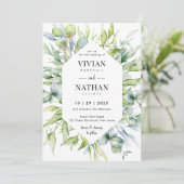 Botanischer Eukalyptus Grüne Hochzeit Einladung (Stehend Vorderseite)