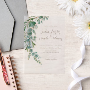 Botanischer Eukalyptus-Herbstblatt-Kranz Hochzeit Pergament Einladungen