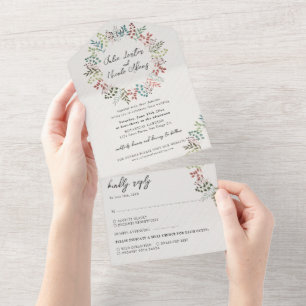 Botanischer Eukalyptus-Herbstlaub-Kranz Hochzeit All In One Einladung