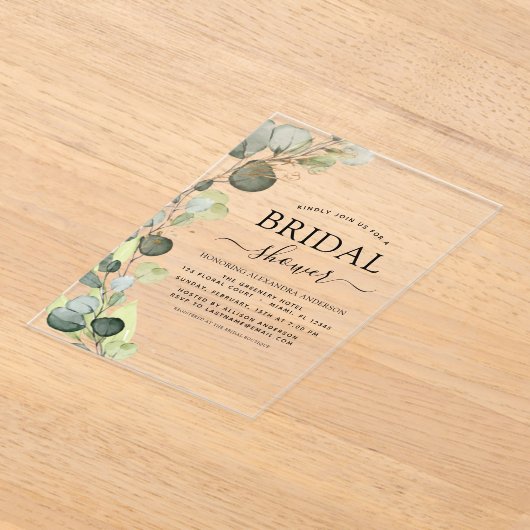 Botanischer Eukalyptus Modernes Brautparty Rustika Acryleinladungen (Ablage )