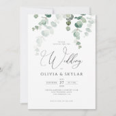 Botanischer Eukalyptus QR-Code bei einer Hochzeit Einladung (Vorderseite)