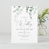 Botanischer Eukalyptus QR-Code bei einer Hochzeit Einladung (Stehend Vorderseite)