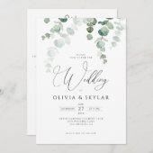 Botanischer Eukalyptus QR-Code bei einer Hochzeit Einladung (Vorne/Hinten)