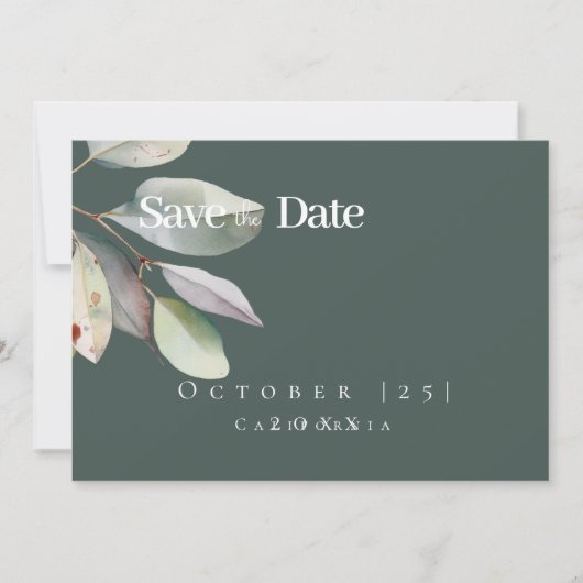 Botanischer Eukalyptus verlassen Save the Date Kar (Vorderseite)