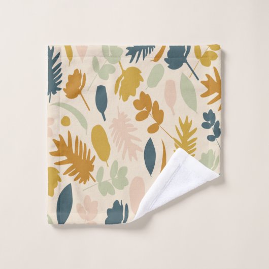 Botanischer Fall Blume und Blätter Muster Badhandtuch Set (Waschlappen)