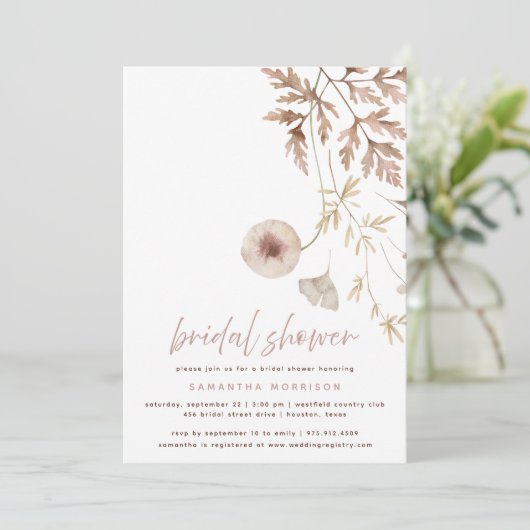 Botanischer Fall Herbst Brautparty Einladung (Stehend Vorderseite)