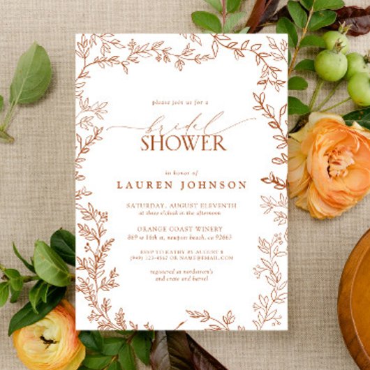 Botanischer Fall Terrakotta-Brautparty Einladung