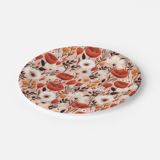 Botanischer Fall-Wildblumen Wiesenmuster Pappteller (Schrägansicht)